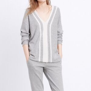 ✅FATE | Gray & White Wool Blend Striped Long Sleeve Knit Sweater Size M